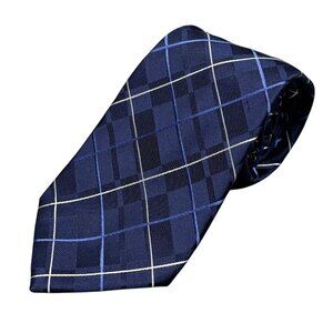 Balmain Paris Tie 100% Silk Handmade Blue Check 4.5"